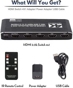 Conmutador HDMI 4K, 4 puertos, 4 en 1, Out HDMI2.0b, compatible con HDCP 2,2, con Control remoto, interruptor automático