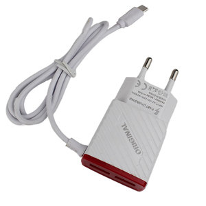 Travel Adapter <strong>2</strong> USB Mobile Phone Charger with V8 Micro Usb or TYPE-C V3 MiNi <strong>2</strong>.0MM Port Cable LED Light - Product Image 1