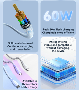 Yesido 1.2M 60W Fast Charging Type-C to Type-C Tricolor <strong>Choose</strong> Freely Durable Silicone Data <strong>Cable</strong>