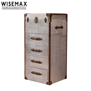 WISEMAX mobilya Retro bagaj bavul depolama gövde oturma odası alüminyum kumaş gövde yan sehpa çekmeceli - Product Image 6