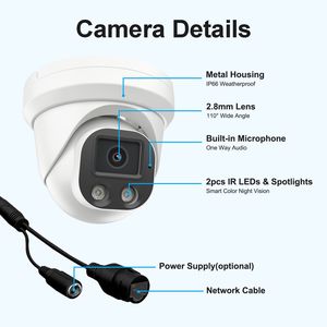 OEM 5/8MP户外安全摄像机闭路电视智能彩色夜视POE摄像机内置麦克风人体检测全金属外壳 - Product Image 2