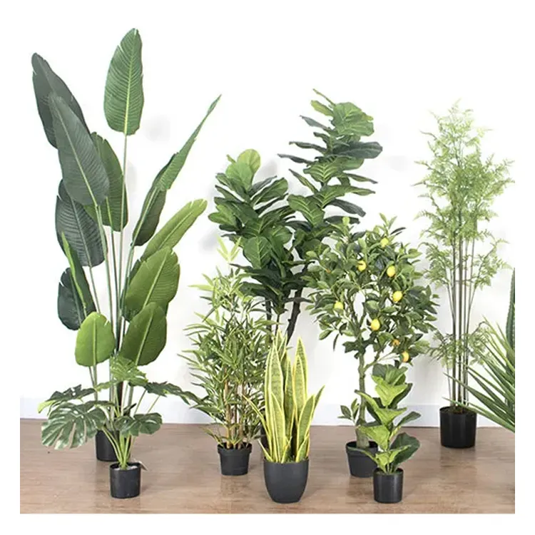 Plantas artificiais para decoração, venda no atacado de plantas verdes falsas para decoração de casamento, jardim, sala de estar