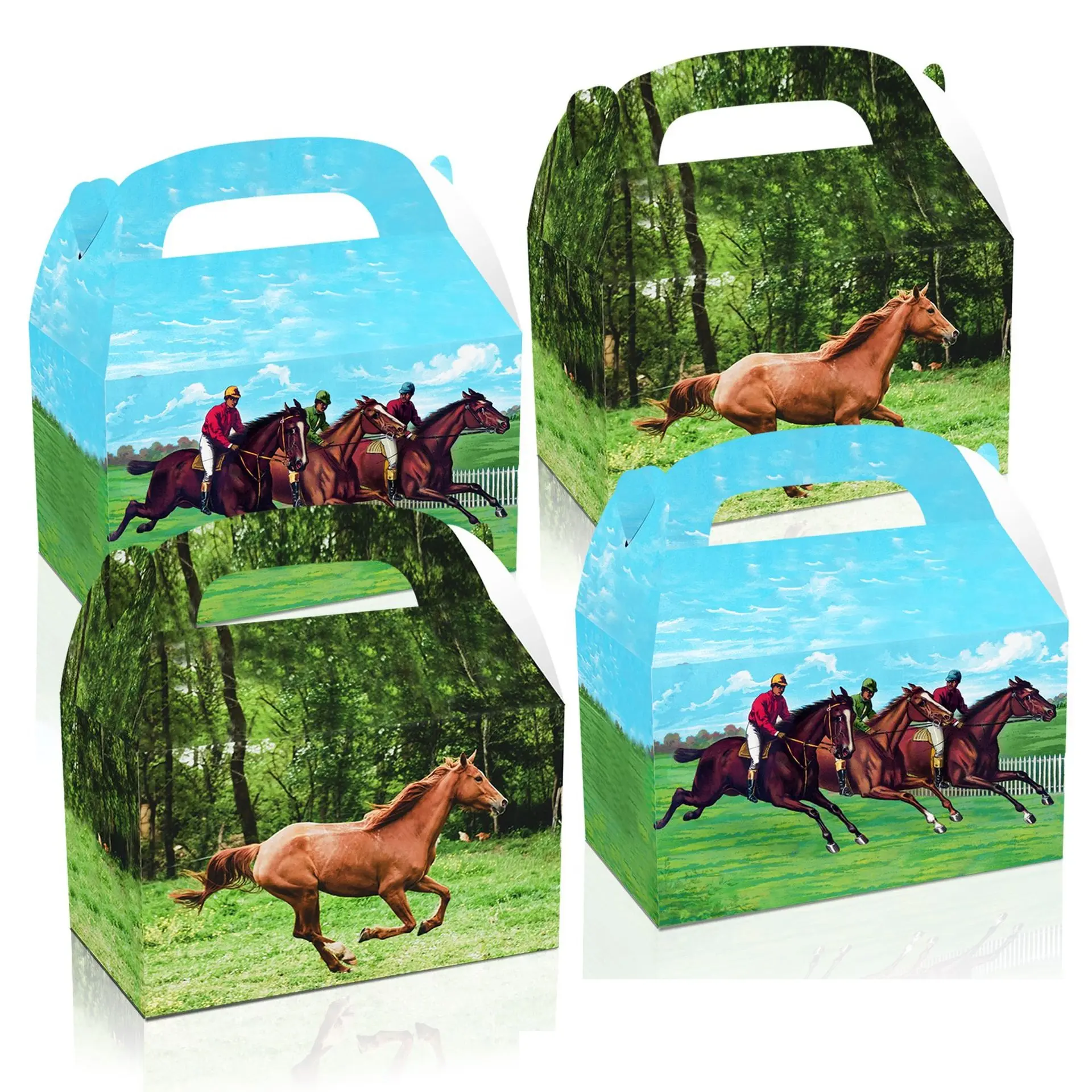 Cajas de suministros para fiestas de caballos, paquete de 12 cajas de recuerdo de papel de caballo, diseño de doble cara, caja de recuerdo para fiestas de caballos para decoraciones de fiesta