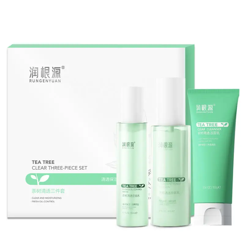 OEM Private label Wholesale Tea Tree Oil Control Skincare Set Anti Acne Cosmetics 3 Piece Facial Care Set