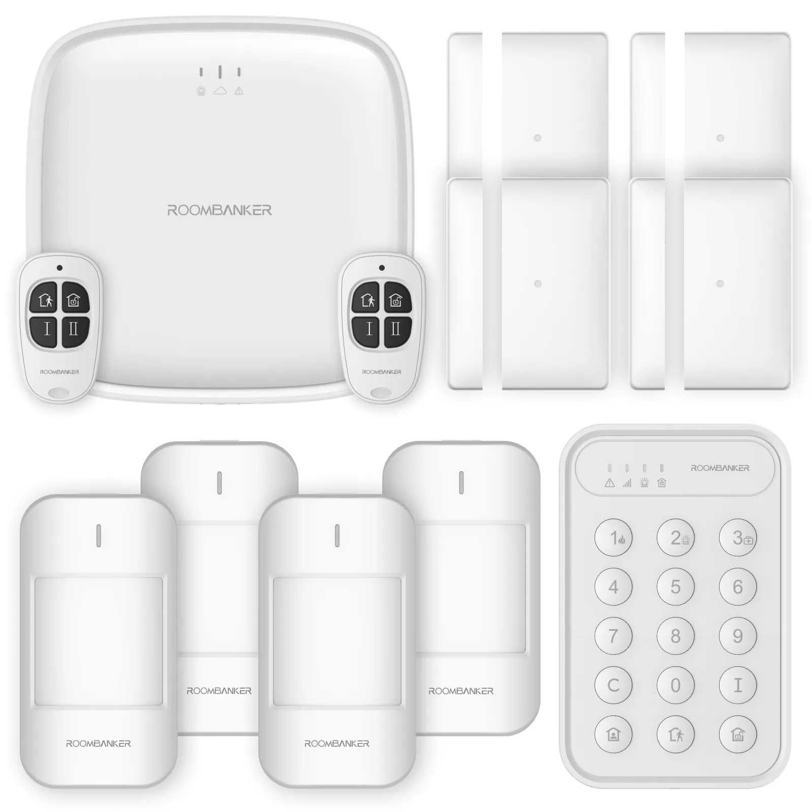 Roombanker 2024 GSM WIFI Zigbee Ble Kit de alarme inteligente com sensor de movimento PIR, sistema de segurança doméstica sem fio