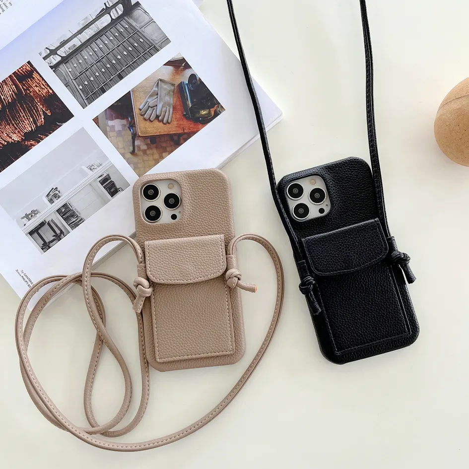 For iPhone 13 Pro Max Women Wallet Cases Lanyard Neck Strap Crossbody Pu Leather Phone Case For iPhone 11 pro