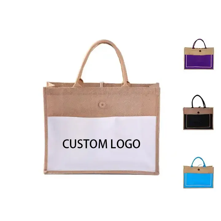 Bolsas de Yute natural promocionales reciclables de gran oferta, bolsa de compras de yute personalizada