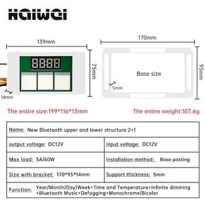 60W 12V 5A Baño iluminado 2 + 1 LED Espejo Sensor táctil 2 botones Control inteligente Tiempo Temperatura Pantalla Bluetooth Interruptor táctil - Product Image 4