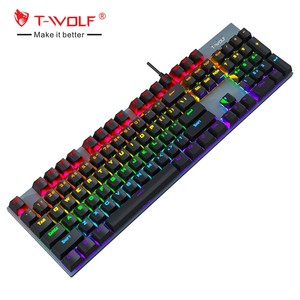 T-WOLF Hot Sale RGB Wire Mechanical <strong>Keyboard</strong> 104 Keys cable <strong>keyboard</strong> blue switch <strong>keyboard</strong> mechanical for <strong>Desktop</strong> Laptop Gamer - Product Image 1