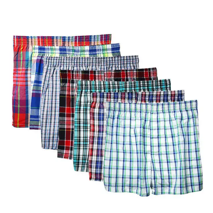Grote Voorraad Beschikbaar Traditionele Mannen Ondergoed Katoen Plaid Boxer Shorts Comfy Losse Pyjama Homewear Shorts