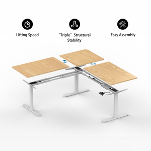 <strong>Three</strong> Motor White L Shaped Electric Curved Standing Desk Frame Height Adjustable Smart Office Ergonomic <strong>Computer</strong> <strong>Table</strong> - Product Image 4