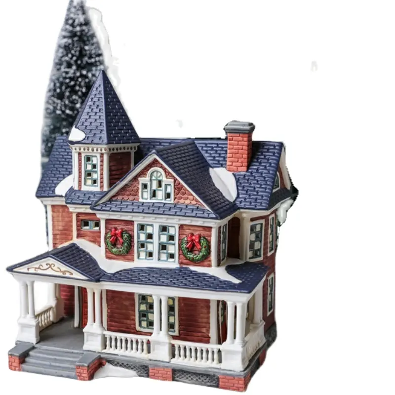 Dipinto a mano In Ceramica Di Natale Scultura Casa Porcellana Villaggio Di Natale Ornamento Con La Luce del Led