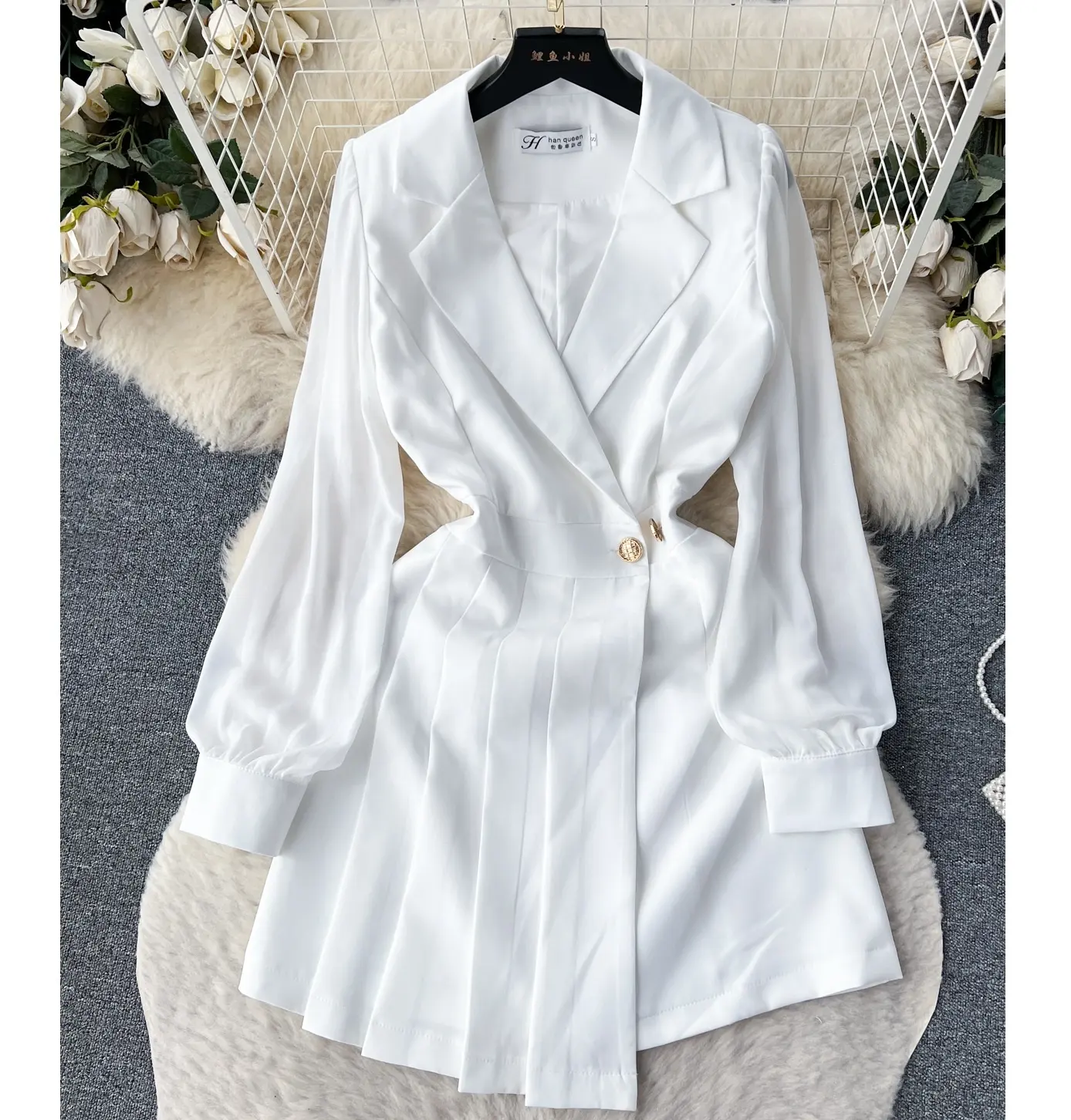 Blazer feminino branco e preto primavera e outono novidade elegante de alta qualidade