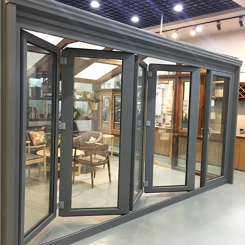 Doppio vetro in alluminio a buon mercato bi pieghevole fisarmonica porta con doppio vetro per balcone o patio