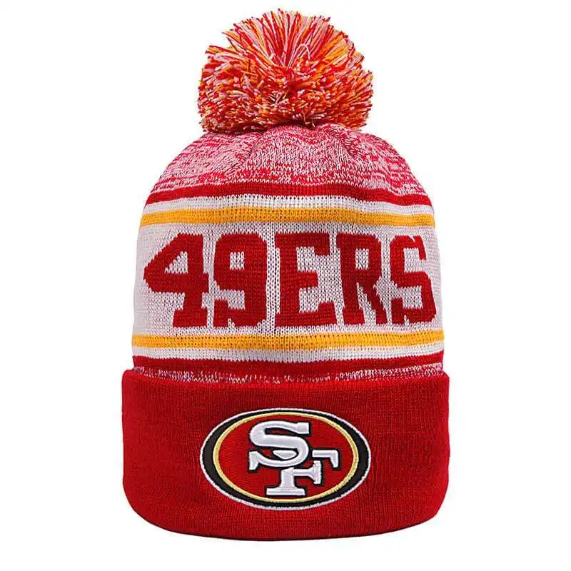 Berretto personalizzato Pom Pom cappelli lavorati a maglia Logo invernale natale uomini donne berretti 100% acrilico SF San Francisco 49ers Team