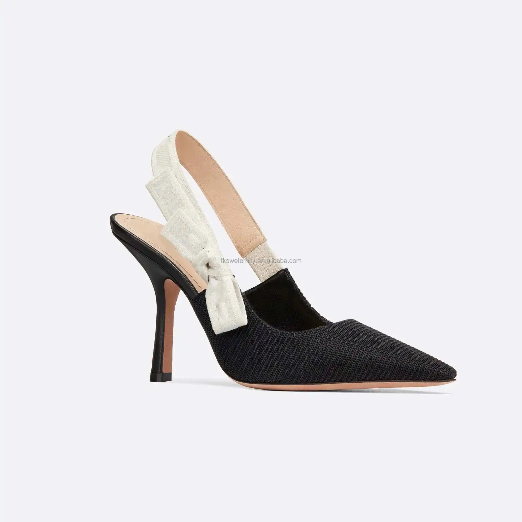 Zapatos de tacón de piel de becerro de alta calidad, sandalias de diseño de lujo de punto bordadas en negro, Sandalias de tacón con correa trasera para mujeres y niñas