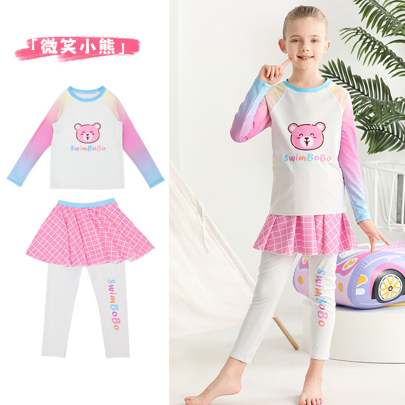 Pink Bear - Maillot de bain manches longues fille