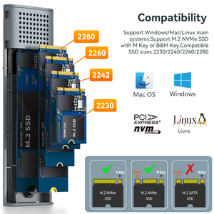 เคส M2ไม่มีเครื่องมือ USB-C 10Gbps, ทำจากอะลูมิเนียมภายนอกสำหรับคีย์ M + M คีย์ NVMe M.2 SSD 2230 2242 2260 2280 - Product Image 4