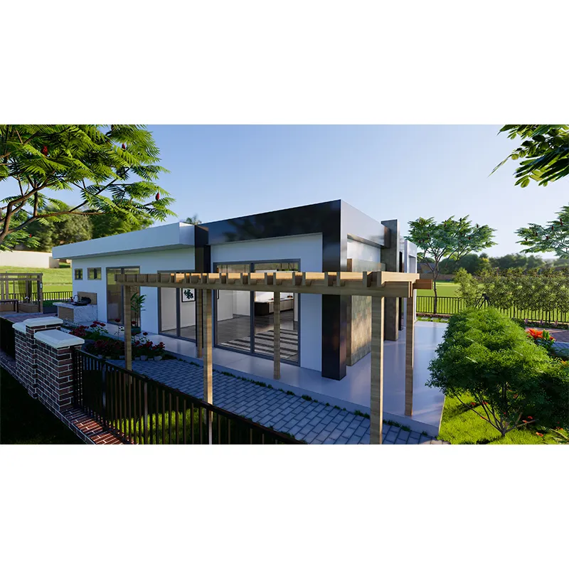 Nuove case modulari ecologiche tecnologiche design per la casa con tetto piatto in cemento