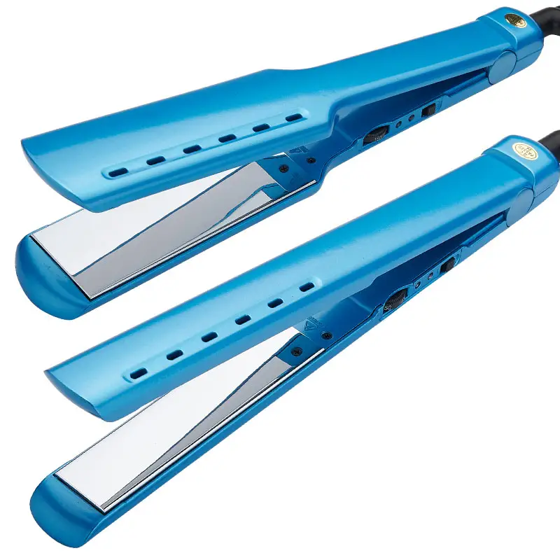 Suttik QY-1042 Espelho Largo personalizado 1.75 Polegada Placa alisador de cabelo profissional Titanium Ferro liso LED Elétrico Azul 1pcs Ltd.