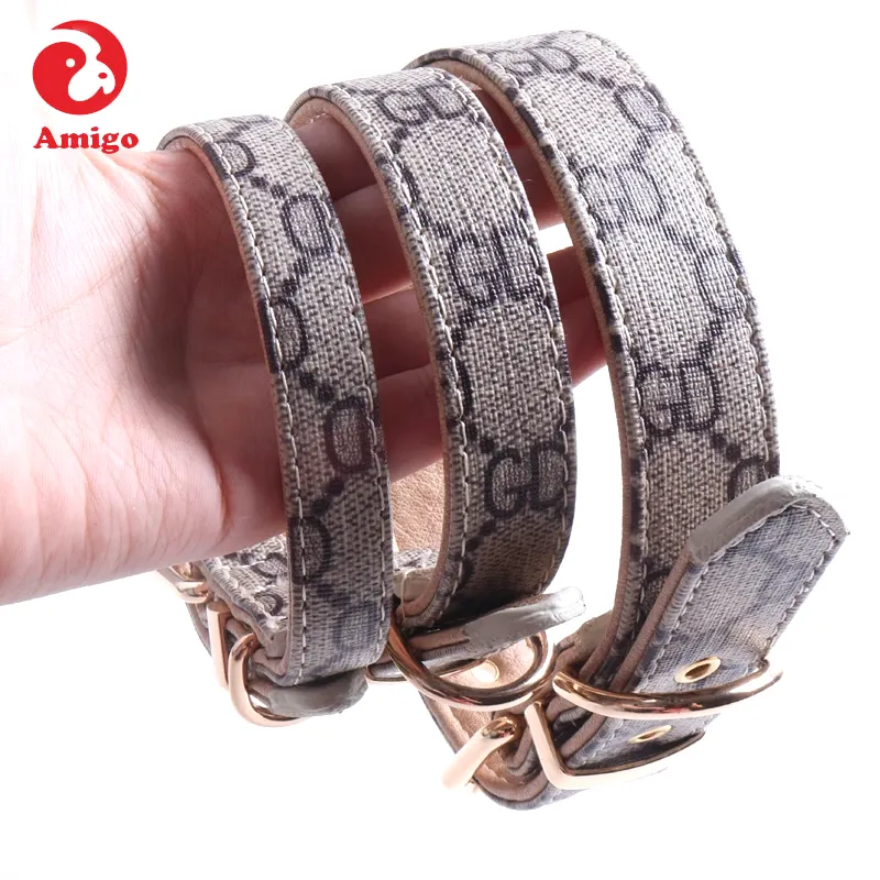 Amigo toptan moda tasarımcısı dayanıklı güvenlik lüks desen özel pu deri evcil köpek tasmaları ve tasma kayışları