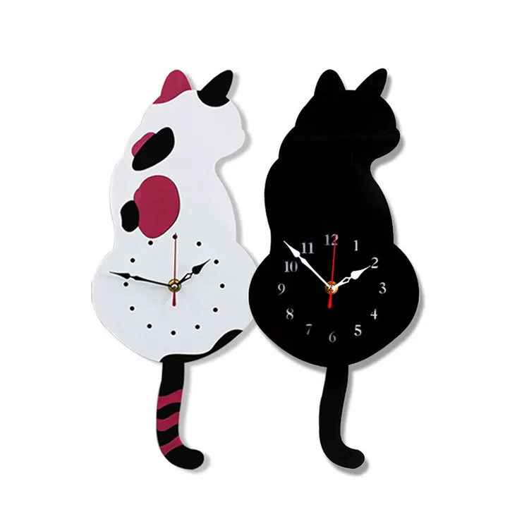 Simpatico orologio da parete in acrilico gatto cartone animato con coda oscillante per soggiorno camera da letto cucina decorazioni per la casa orologio divertente