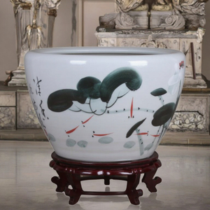 Jingdezhen bể cá Gốm Vẽ tay với rùa lớn và hoa sen Trung Quốc trang trí nhà sàn Bình - Product Image 2