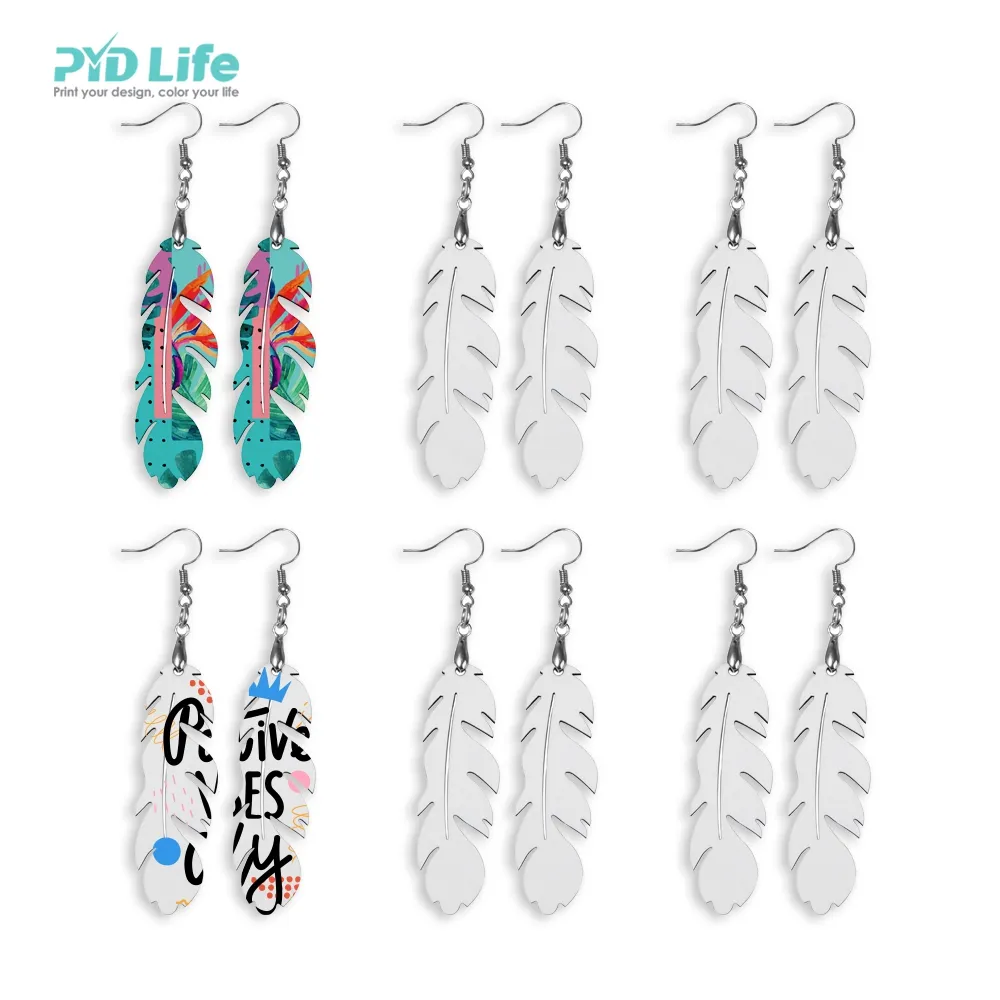 Joaillerie PYD Life — boucles d'oreilles personnalisées, en forme de plume, pour femmes, bijoux en carton, Sublimation, blanches avec crochets