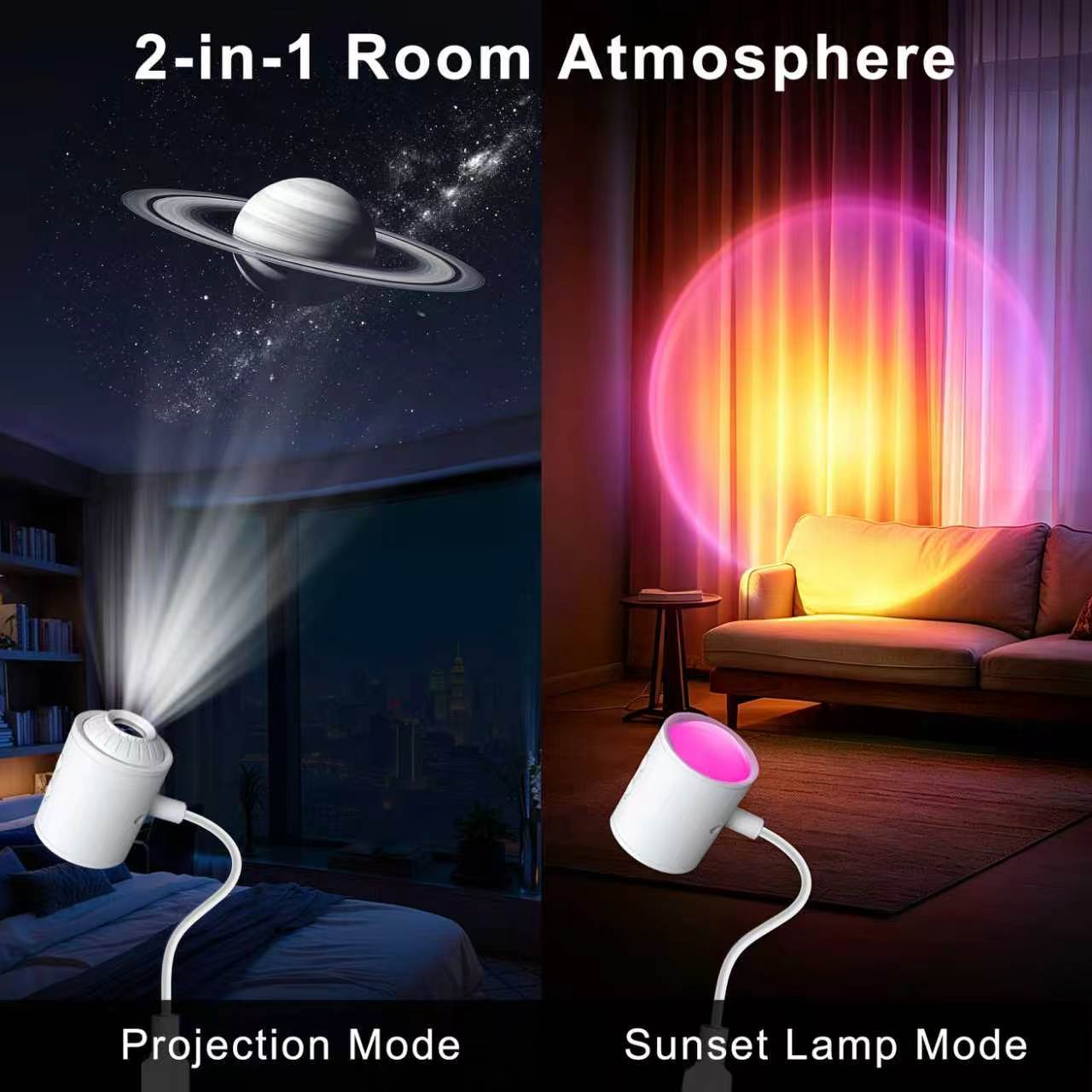 Proyección de Anillos de Saturno + Luz Ambiental de Atardecer