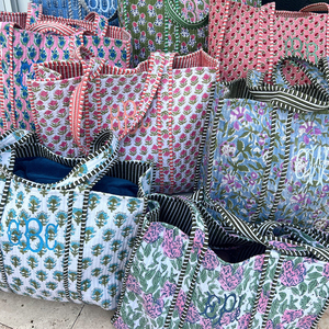 Bán Buôn Phụ Nữ Sọc Mua Sắm Vai Túi Vải Tote Monogram Chăn Hoa Thiết Kế Tote Túi - Product Image 5