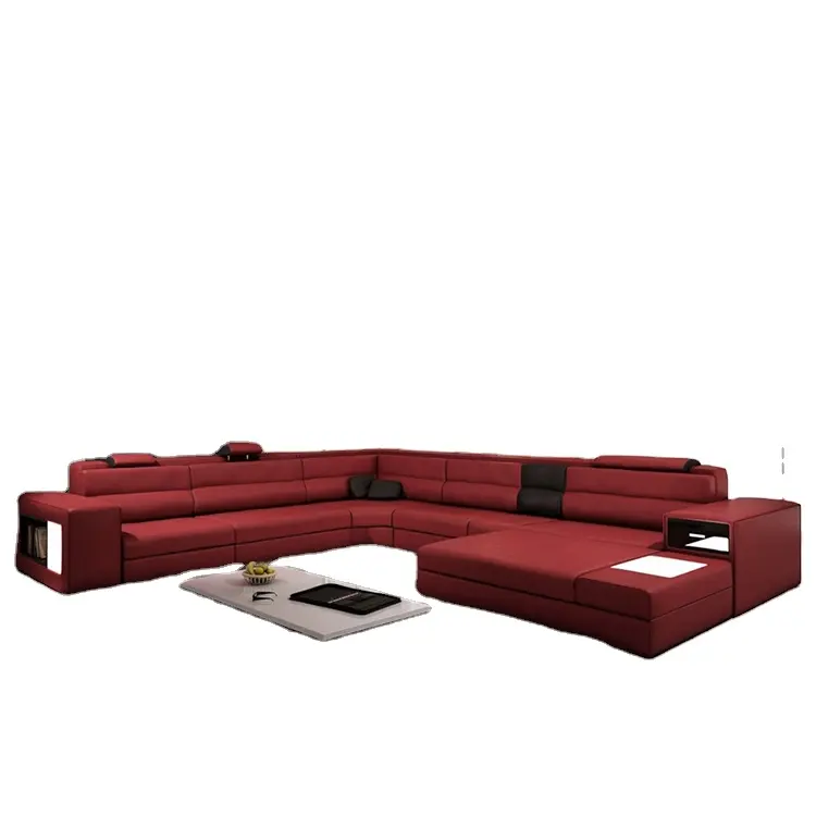 Mobiliário sofá de canto estilo europeu, conjunto de sofá de canto de forma l ou em u com lâmpadas
