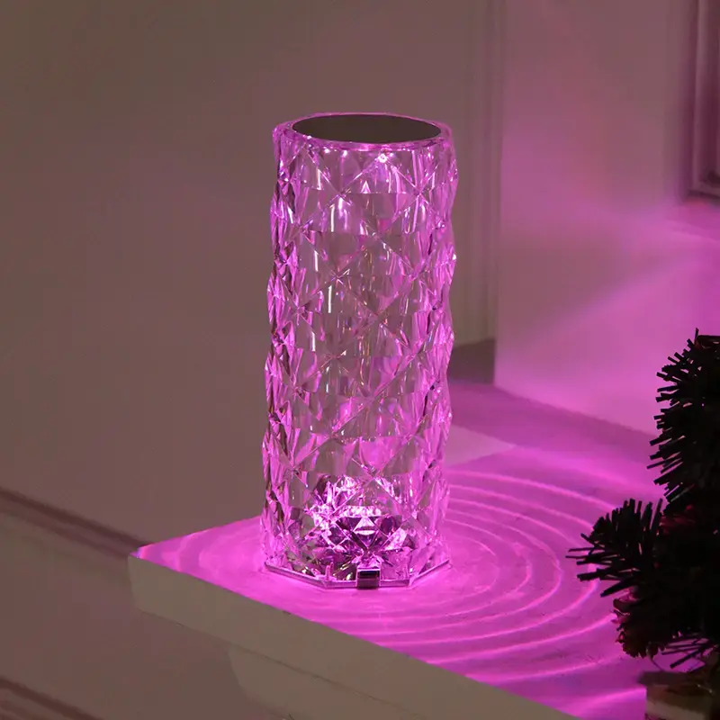 16 Colors Changing RGB Touch Sensor Rose Crystal Table Lamp USB Rechargeable Romantic LED Rose Diamond Crystal Desk Lamps