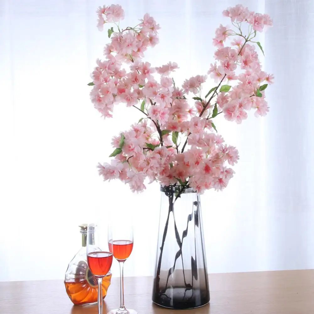 Tallos de flor de cerezo artificiales de seda, flores decorativas de alta calidad, color rosa y lila, para fiesta de boda