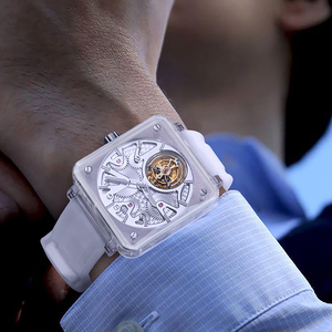 AESOP Tourbillon orologio meccanico movimento manuale quadrato cassa trasparente orologio con cinturino in Silicone - Product Image 4