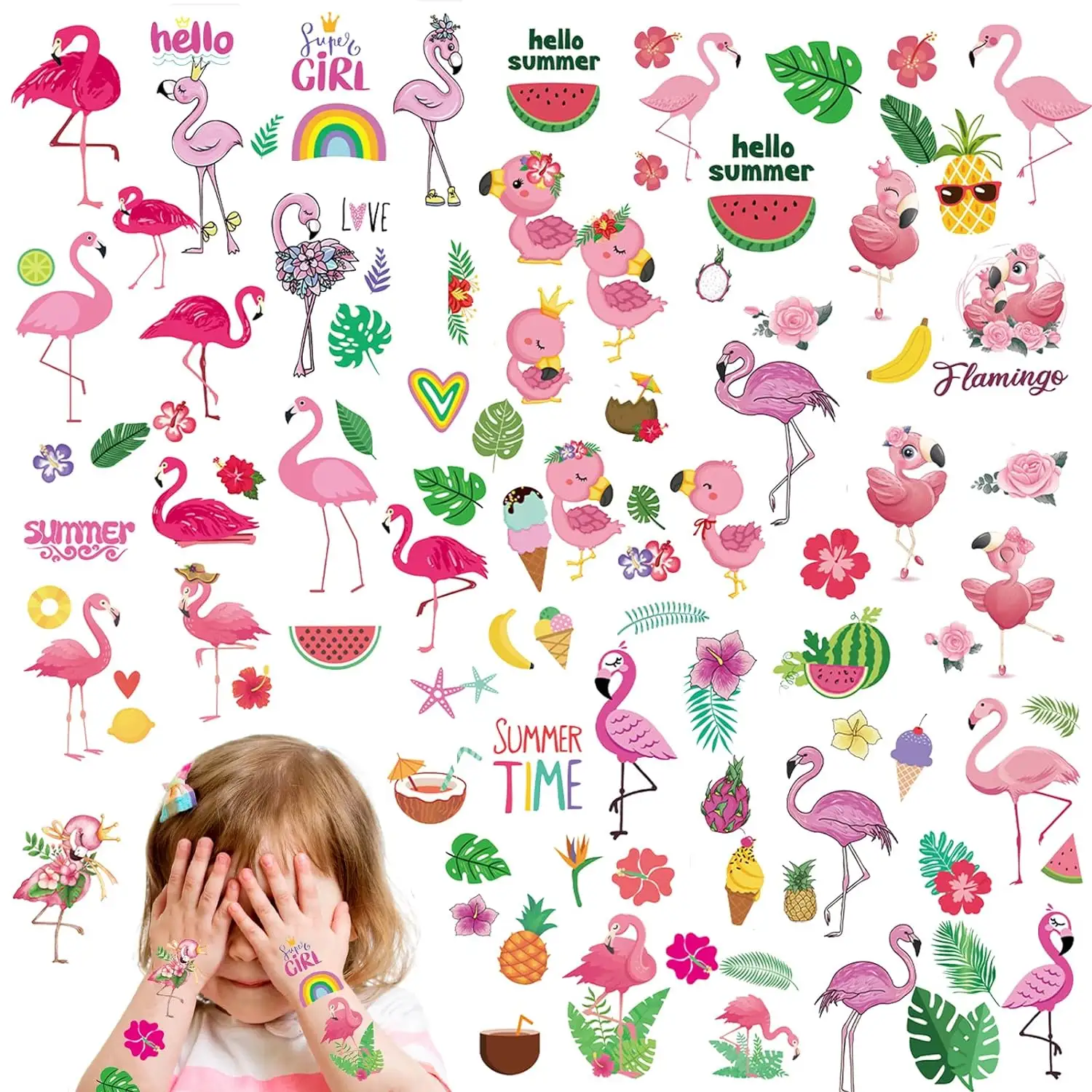 10 sheets tattoo pack Summer party tattoo stickers for KIds Adults Girls boys Tropical hawaiian luau themed body decorations