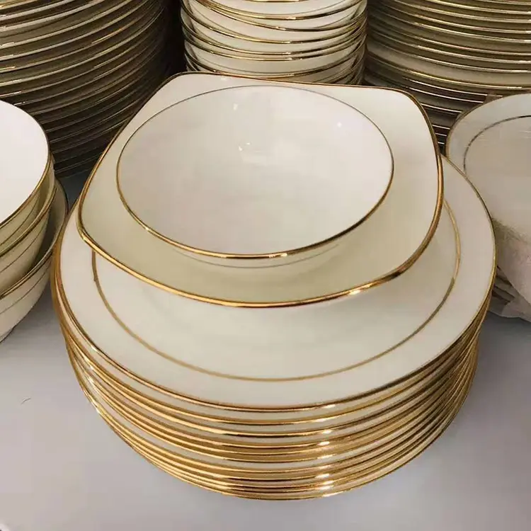 Vajilla de cerámica de porcelana, color dorado real, 24K