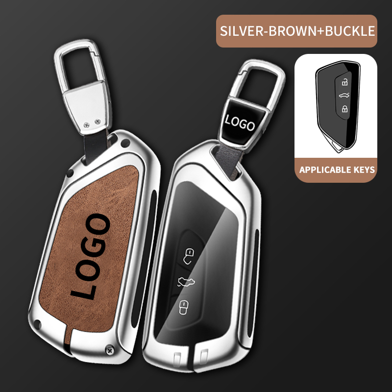 Bright silver brown + metal keychain