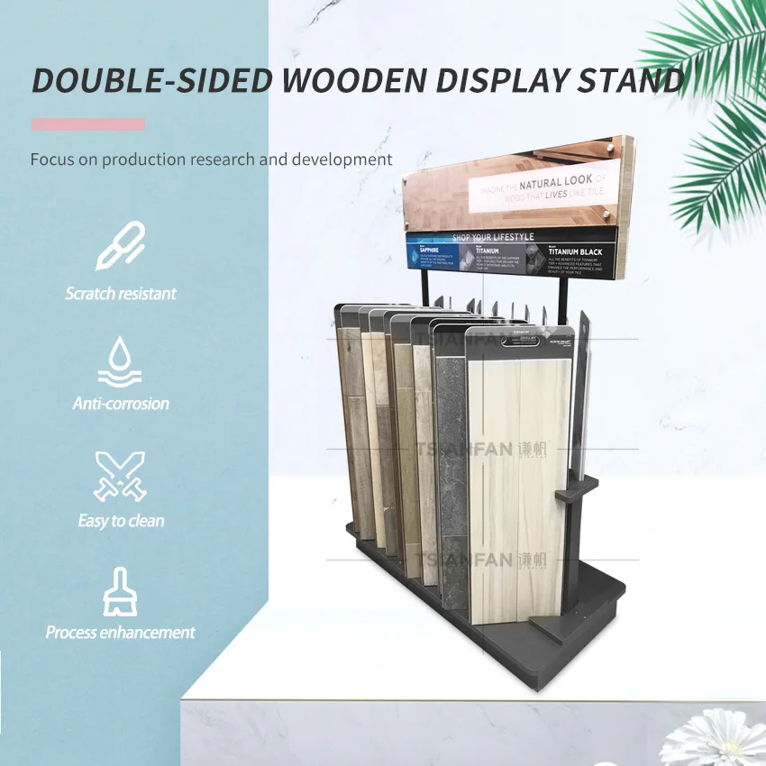 Manufacturer Double Side Wood Flooring Racks Display Showroom Oak Board Rack Sample Deck Frame Parquet Displays Tile Stands