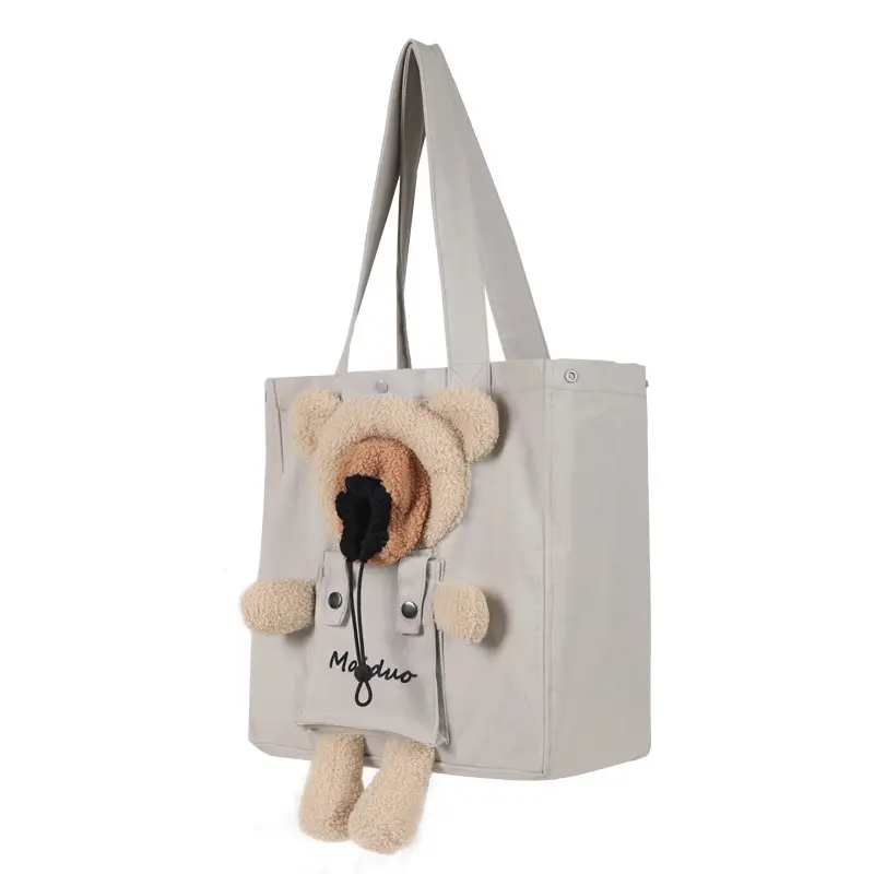 Ayı şekli çanta açık taşınabilir tuval tek omuz küçük köpek sırt çantası Pet sınır ötesi