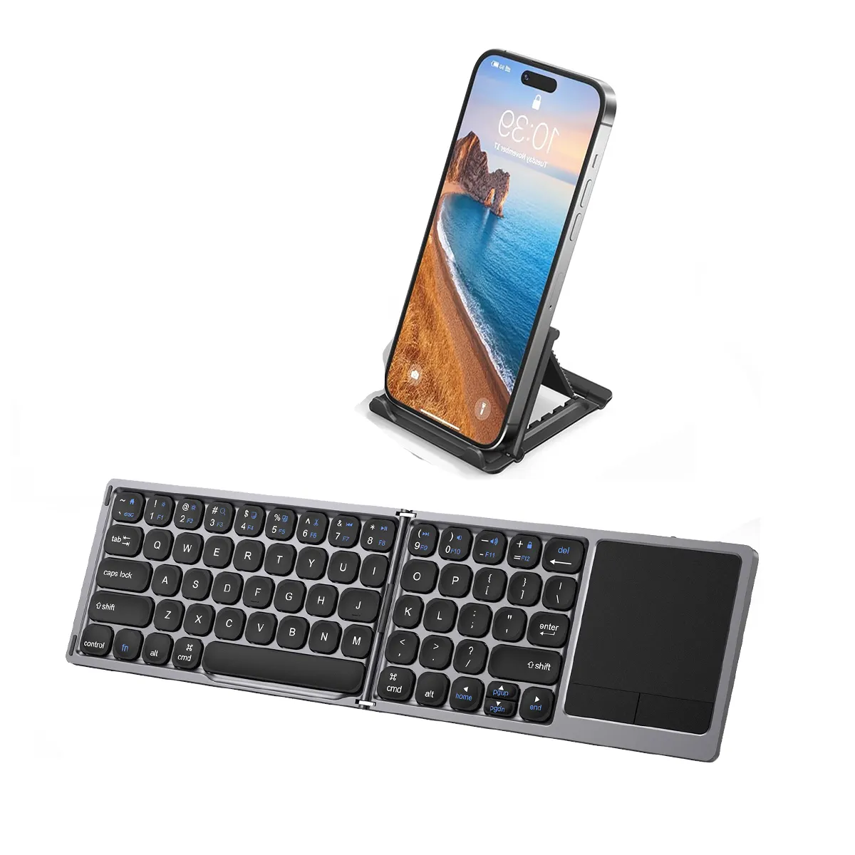 Clavier pliant şık kablosuz katlanmış mini taşınabilir bt kablosuz katlanabilir klavye ve fare katlanır klavye touchpad ile