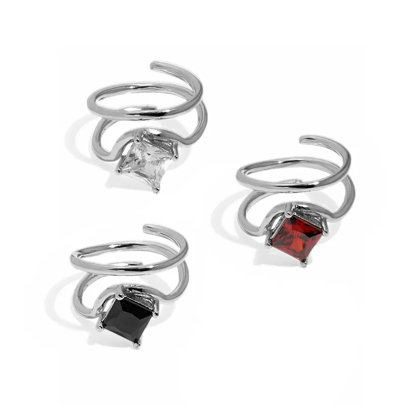 HJZ651 S925 anelli quadrati in argento Sterling con zirconi cubici anelli congiunti per le donne anello con punta a due usi gioielli creativi