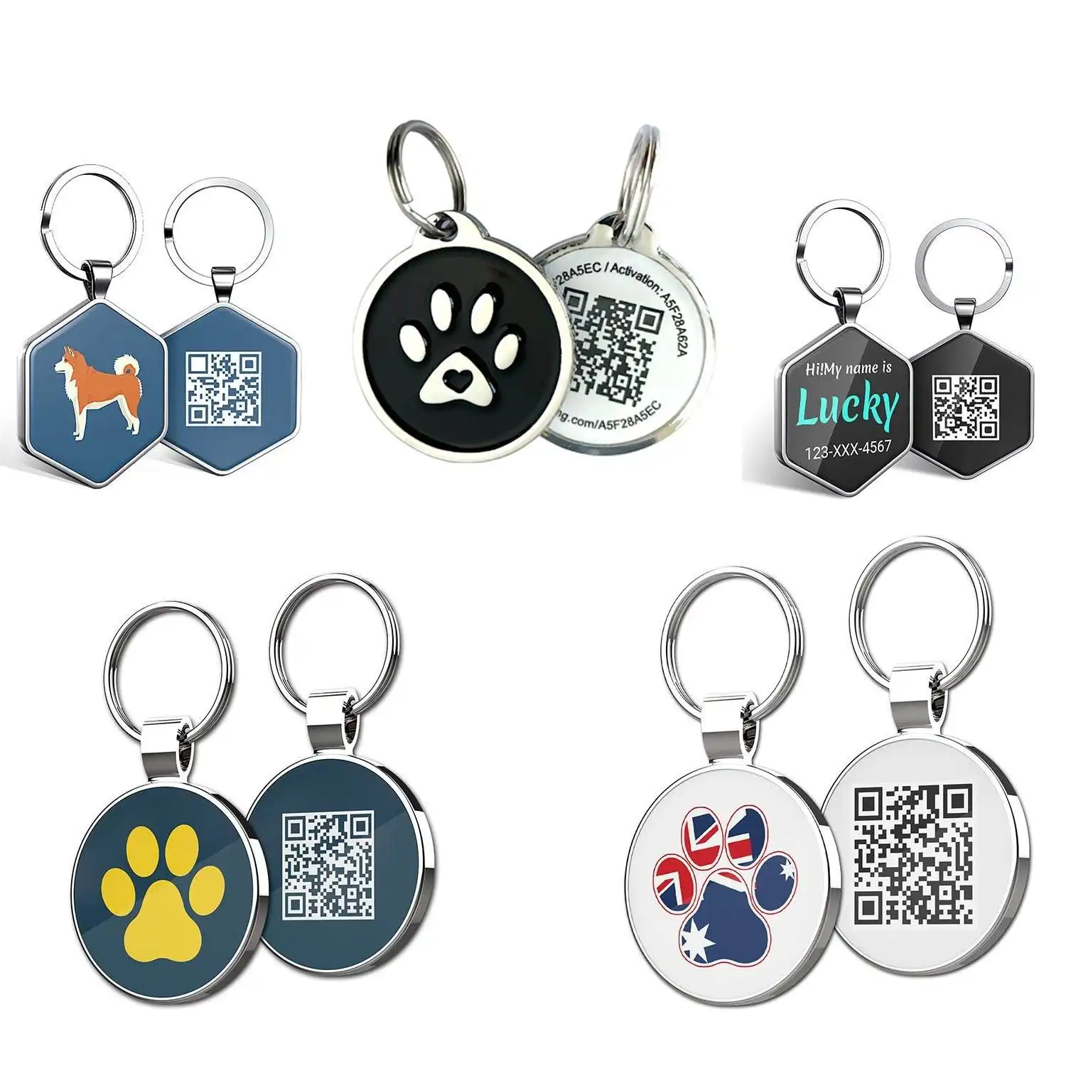 Commercio all'ingrosso di migliore qualità personalizzato personalizzato in metallo Anti-smarrimento nome dell'animale domestico codice QR NFC etichette identificative per animali domestici targhette per cani