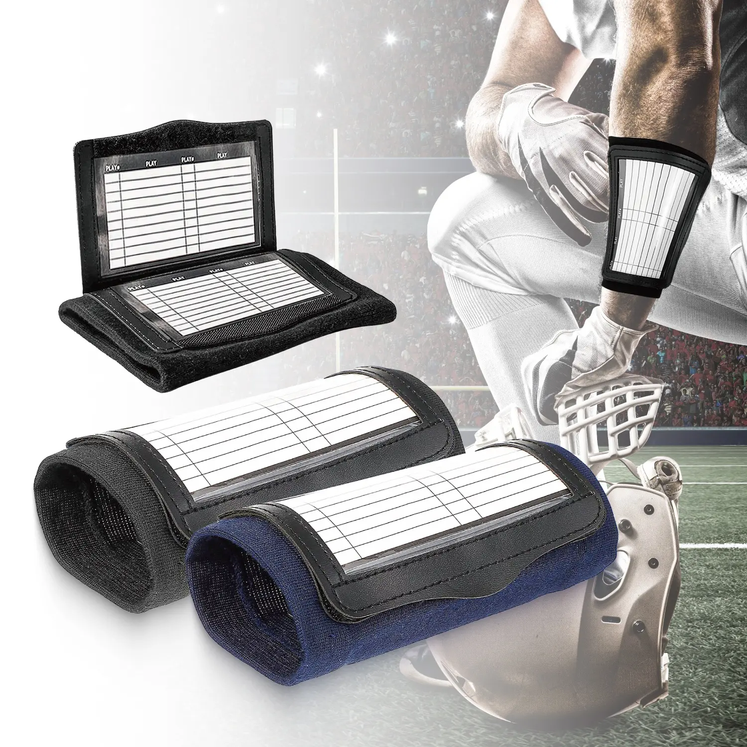 Wrist Guards with Triple Window Playbook for football athletic use