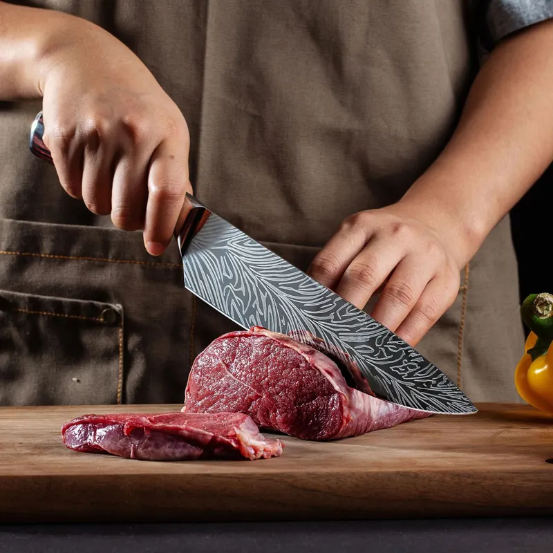 8 Inch Aço Inoxidável Alto Carbono Alemão com Padrão Damasco Ultra Sharp Professional Kitchen Chef Cutting Knife