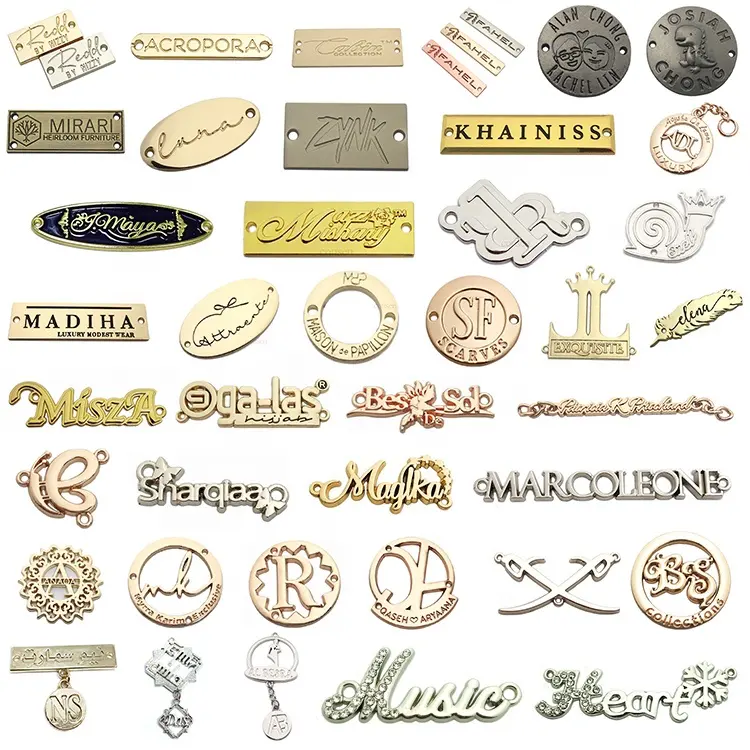 Goud Kleur Aangepaste Reliëf Merk Logo Naaien Kleding Metalen Tag Voor Hijab
