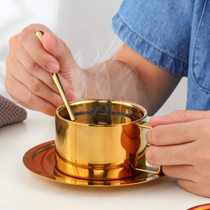 餐厅餐具套装定制标志金色咖啡杯带勺子不锈钢18/8咖啡杯 - Product Image 1