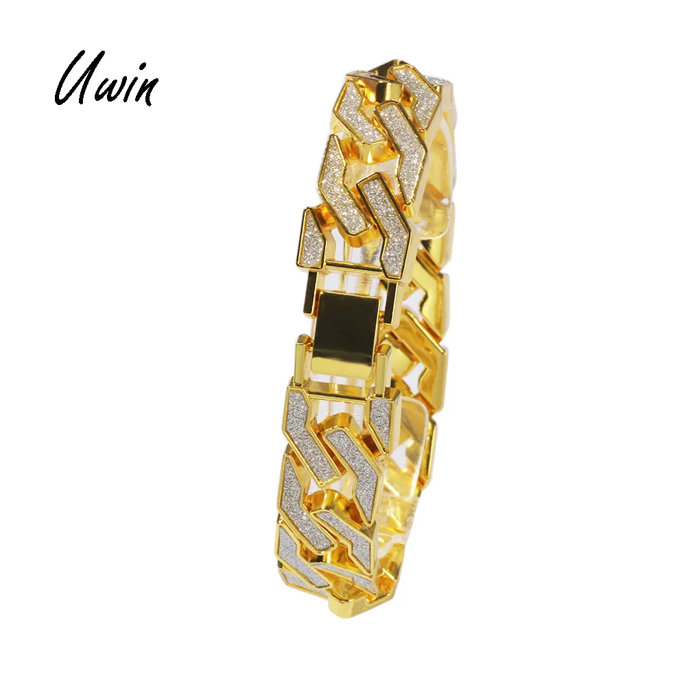 Pulsera de cadena de oro cubano brillante para hombre, cadena de eslabones cubanos, brillante