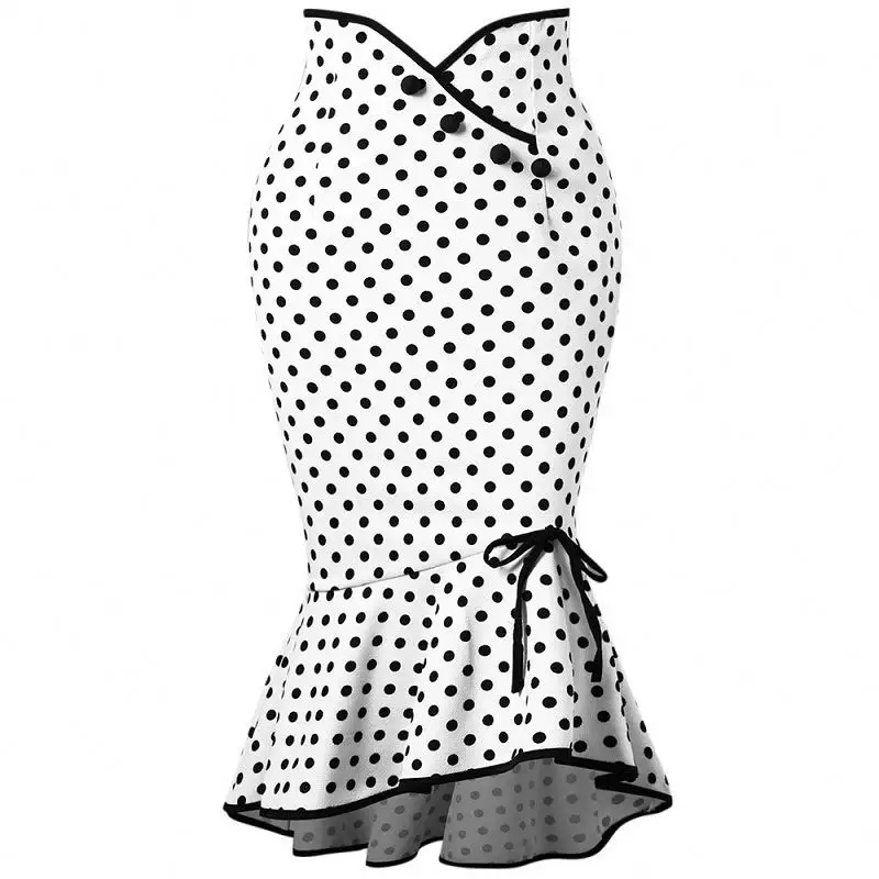 2023-осень, женская элегантная облегающая юбка в горошек с оборками