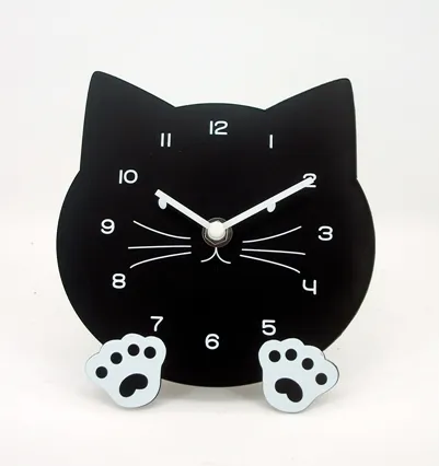 Personalizado animal animales gato en forma de cuarzo niños reloj de pared de acrílico casa decoración
