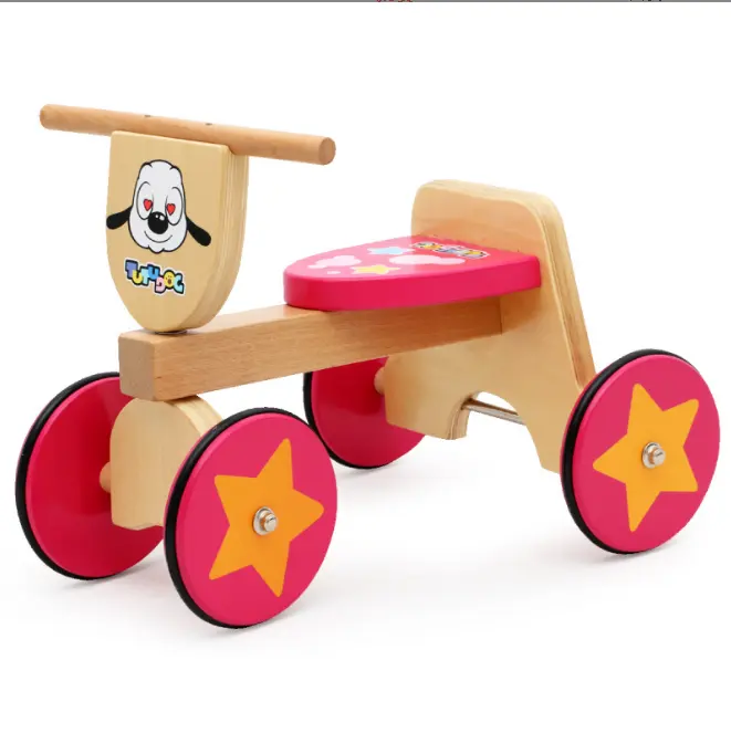 wooden toddler tricycle 4 wheel baby kids balance bike no pedal ride on toy bike